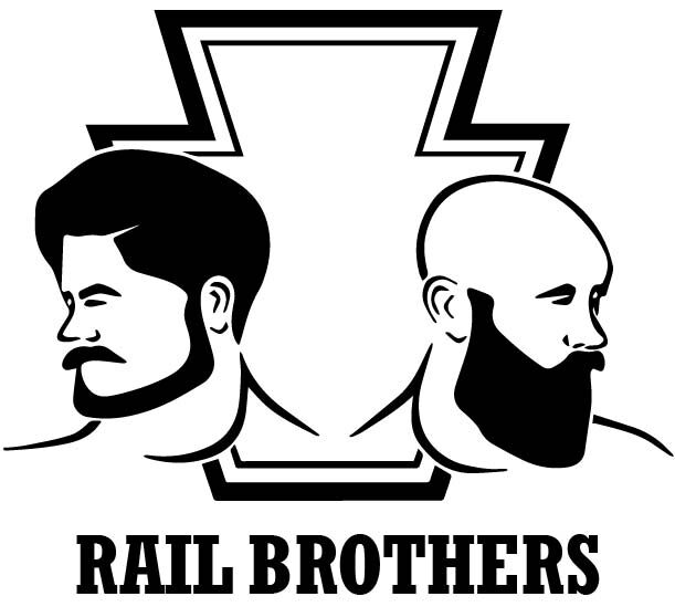 Railbrothers Logo, Video brother on the left, Photo Brother on the Right, in front of a Keystone
